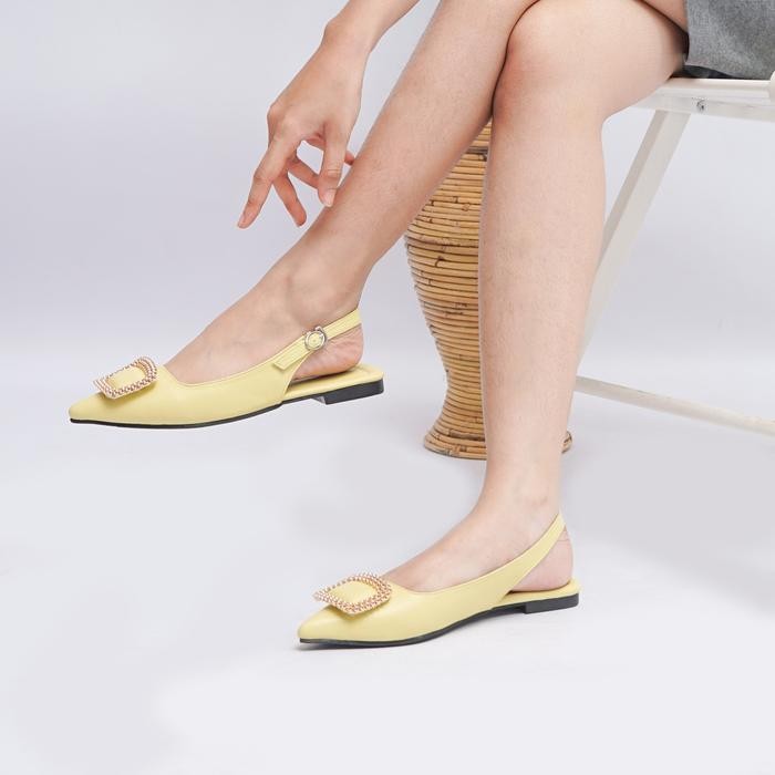 Ds Lapepa Kalea Yellow Flatshoes | Sepatu Flat Wanita Kekinian Bling-Bling Warna Kuning Terbaru Offi