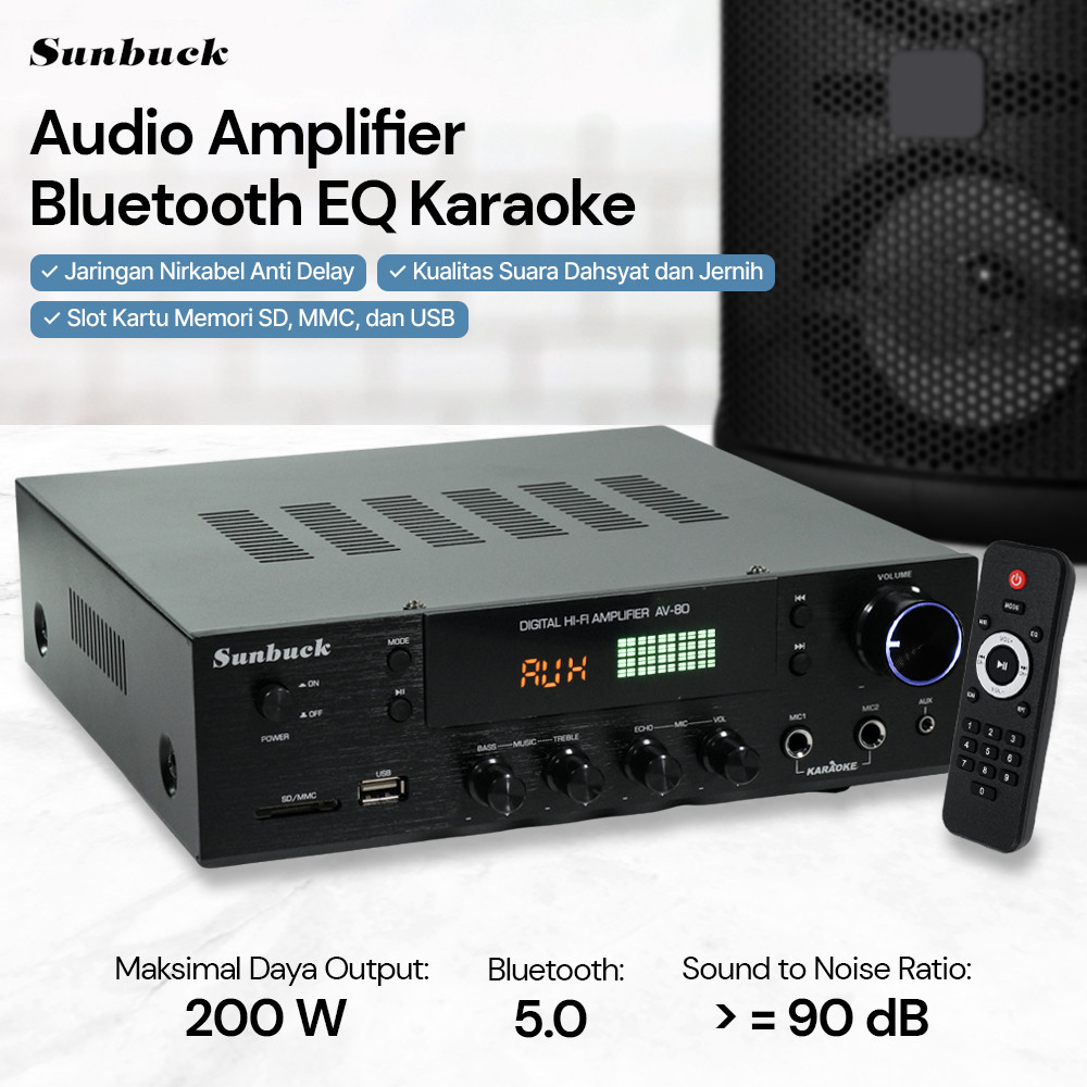 Sunbuck - AV-80 Audio Amplifier Bluetooth EQ Karaoke FM Radio 2000W