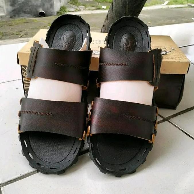 Sandal Pria Model Tali Dua Bahan Full Kulit Asli Sandal Pria Bahan Full Kulit Asli Karet Sendal