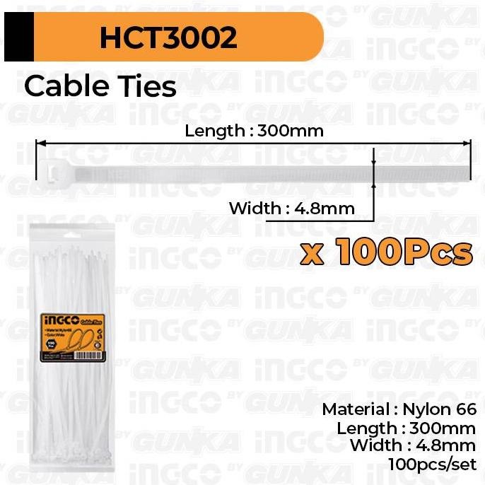 

Diskon! INGCO Cable Ties HCT3002 30cm Warna Putih Isi 100pcs Tali Kabel Nylon