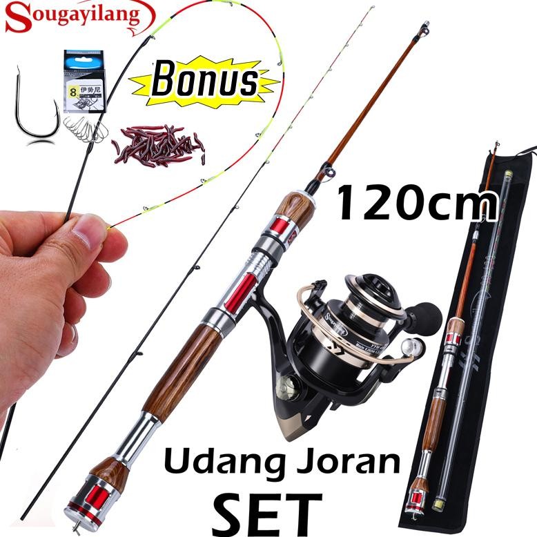 Terlaris Sougayilang Udang Joran Set 120Cm Joran Pancing Dan 5.2:1 Reel Pancing Joran Set Lengkap