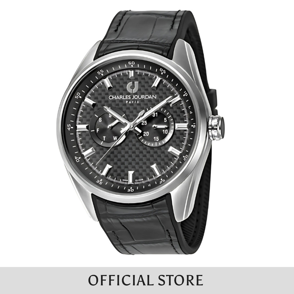 Jam Tangan Pria Charles Jourdan Black Dial Men Leather Strap Analog CJ1039-1332M Original