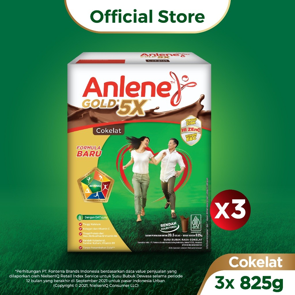 

Anlene Gold 5X Susu Bubuk Cokelat (Nutrisi Tulang, Sendi, dan Otot) 3 x 825g