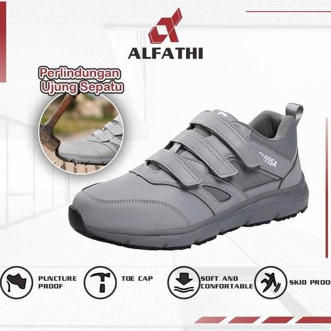 Alfathi Sepatu Safety Ringan Ori By Guyisa Grey Velcro New Stok