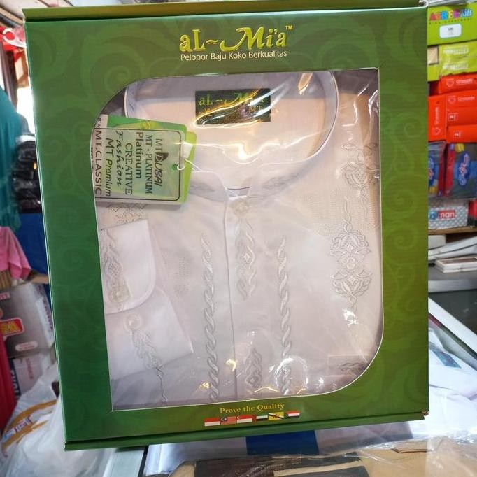 (Allthebest) BAJU KOKO AL-MIA PUTIH MT PLATINUM LENGAN PANJANG KANCING TANGAN