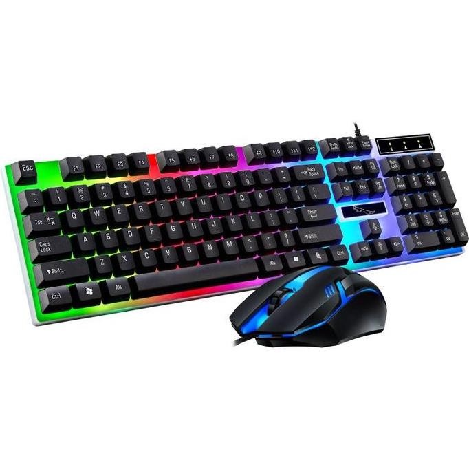 Keyboard Gaming Set Mouse Led Rgb Kabel Usb Komputer Lampu Co