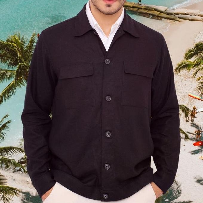 Sale Remedy Jaket Kemeja Outer Linen Pria Warna Hitam - Elbrus Linen Shirt Jacket