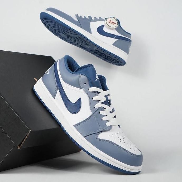 Promo Sepatu Air Jordan 1 Low Ashen Slate Steel Blue Navy Authentic