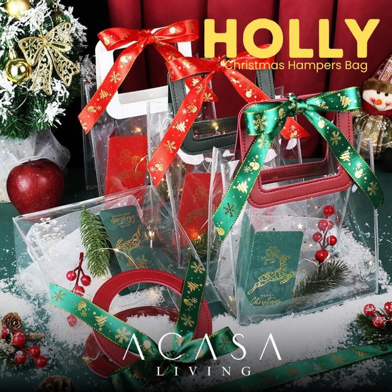 

HOLLY - Decorative Christmas Hampers Goodie Bag / Tas Souvenir Natal PVC Mika Gagang Kulit FREE Kartu + Lampu aSt