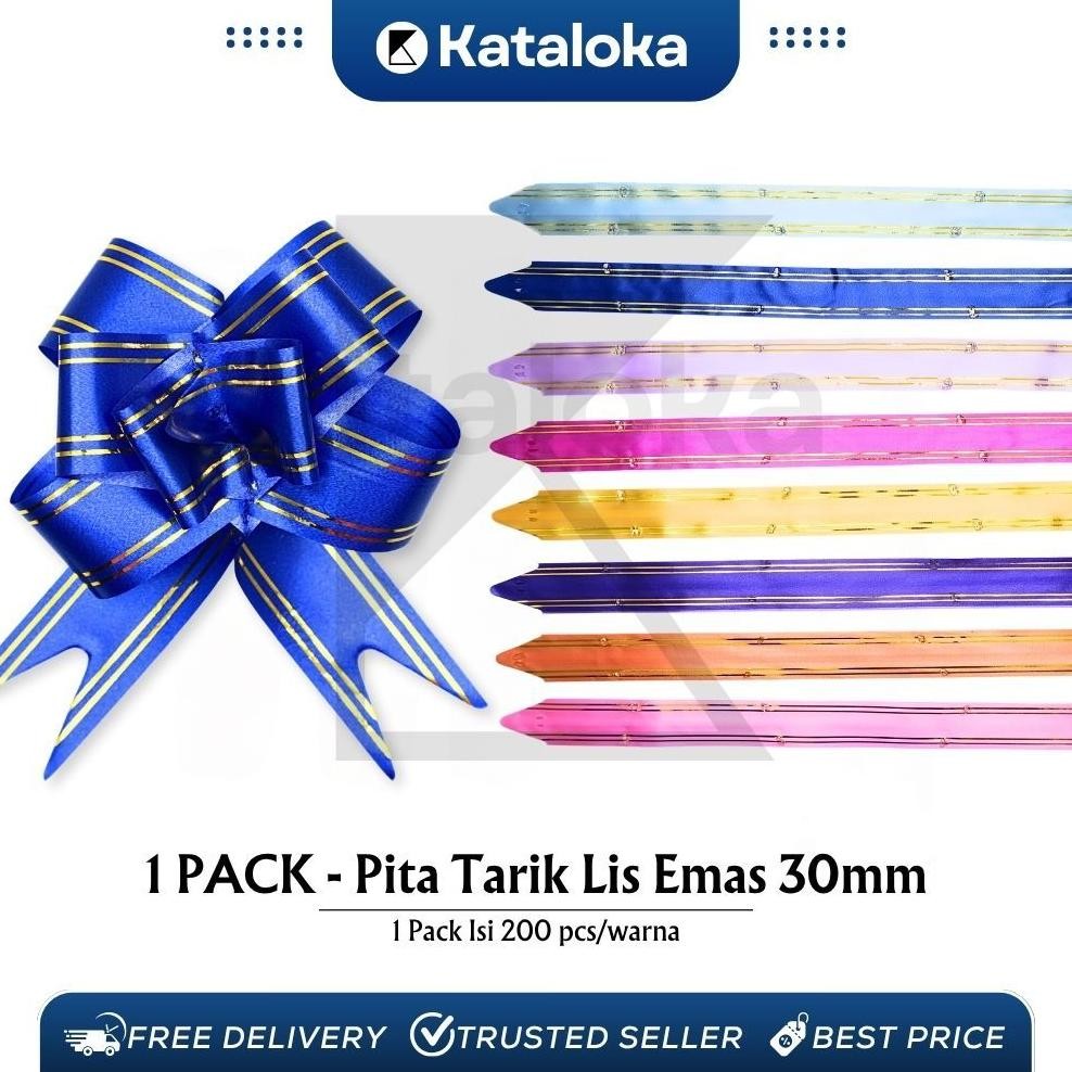 

1 Bungkus Isi 200 Pcs Pita TARIK LIS EMAS 30 mm Serut Parcel Kado Souvenir GOLD STRIPE LACE 30 mm aSt