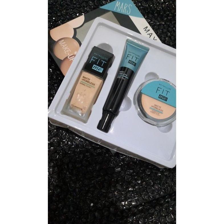 Paket Fit Me Mars Set 3 In 1 - Paket Make Up Lengkap - Make Up 3 in 1 - Foundation + Primer + Bedak