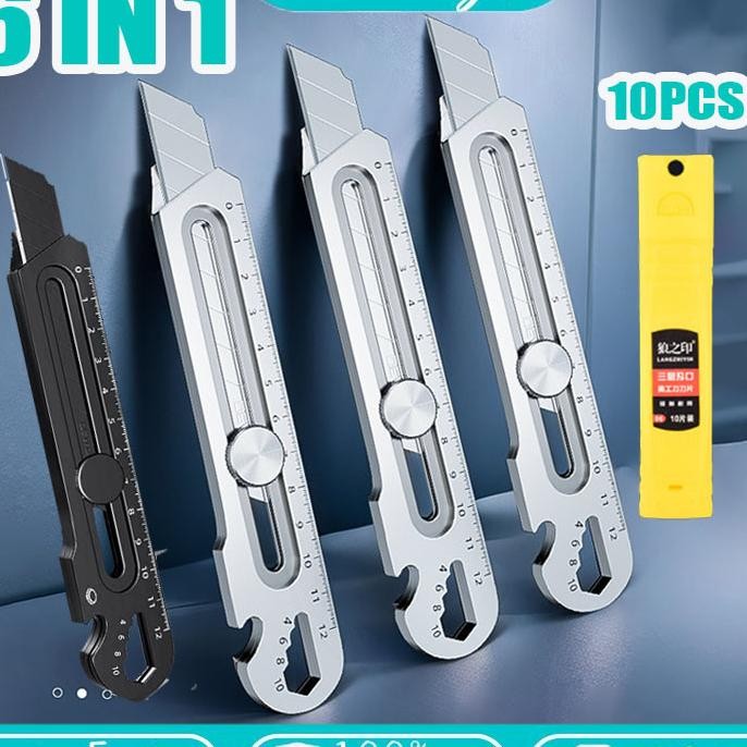 

6 In1 Cutter 18Mm Multifungsi Cutter 10Pc Set Cutter Pemotong Kertas Cutter Besi Stainless Besar Pemotong Kertas