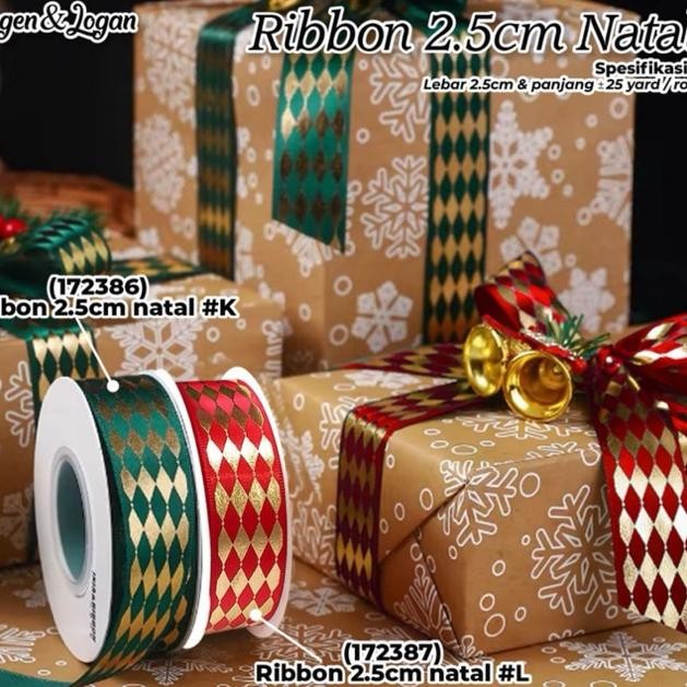 

Pita Satin Natal / Hiasan Packaging Christmas, Panjang +- 25Yard aSt
