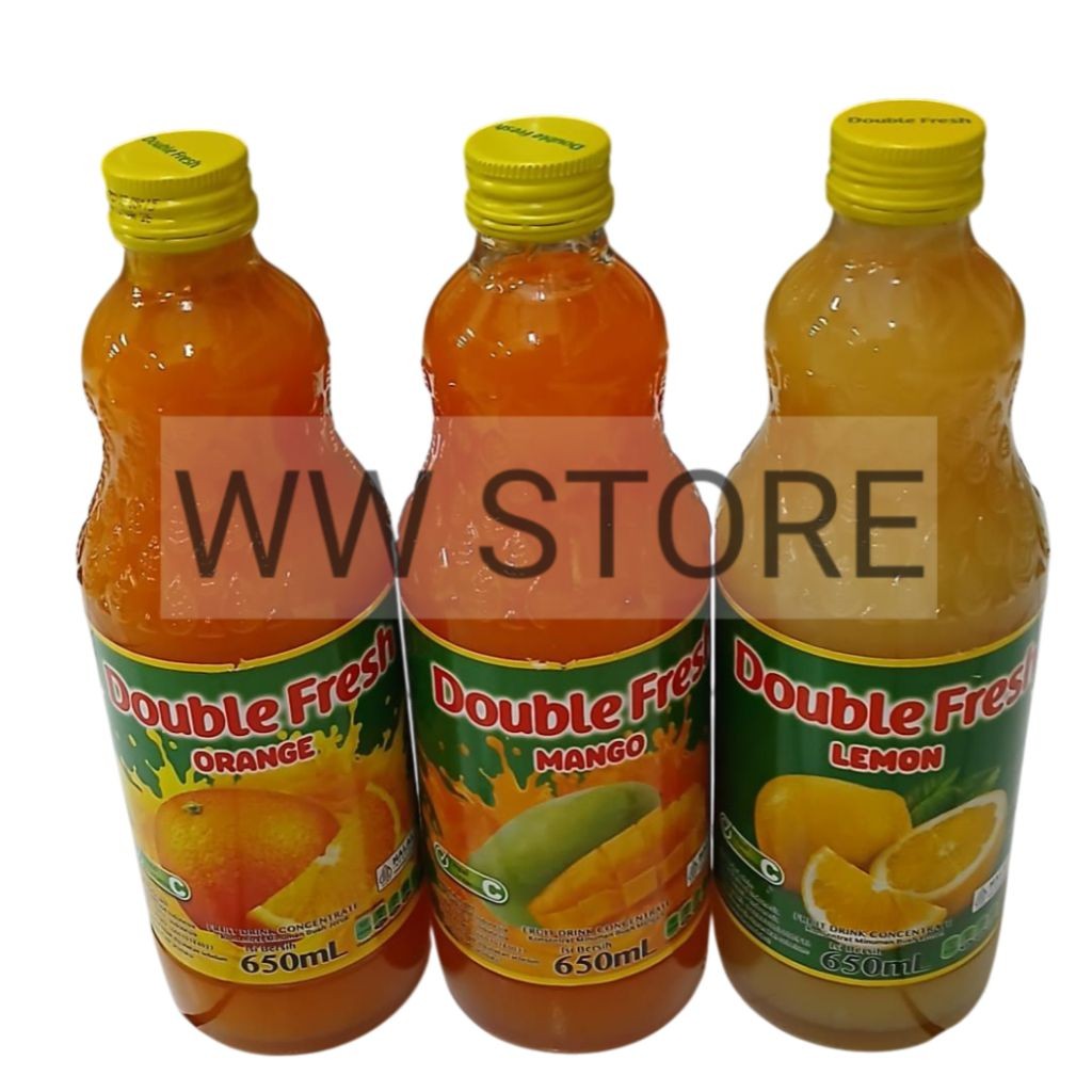 

Konsentrat minuman buah jeruk mangga halal MUI Double Fresh ORANGE / MANGO / LEMON Fruit Drink Concentrate 650ml