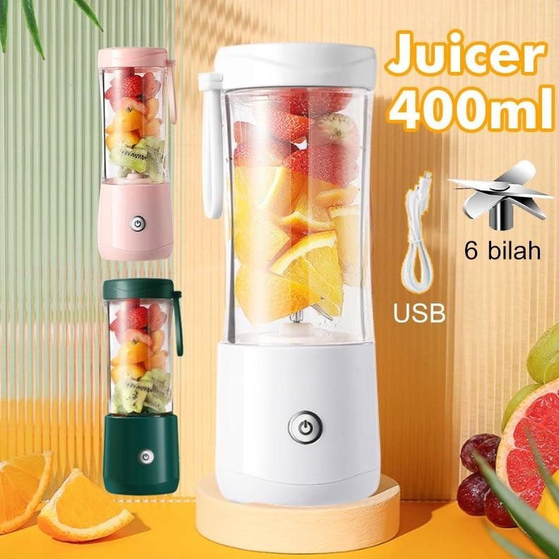 KUALITAS TERBAIK- BLENDER PORTABLE JUICER Usb 6 Mata Pisau Blender Juice Cup 400ml Blender Mini Port