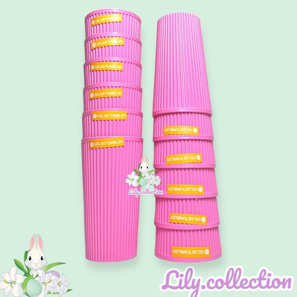 Bisa Cod Lilycollection Gelas Plastik 400Ml  / Gelas Es Pink / Gelas Plastik Ungu / Gelas Bambu ||