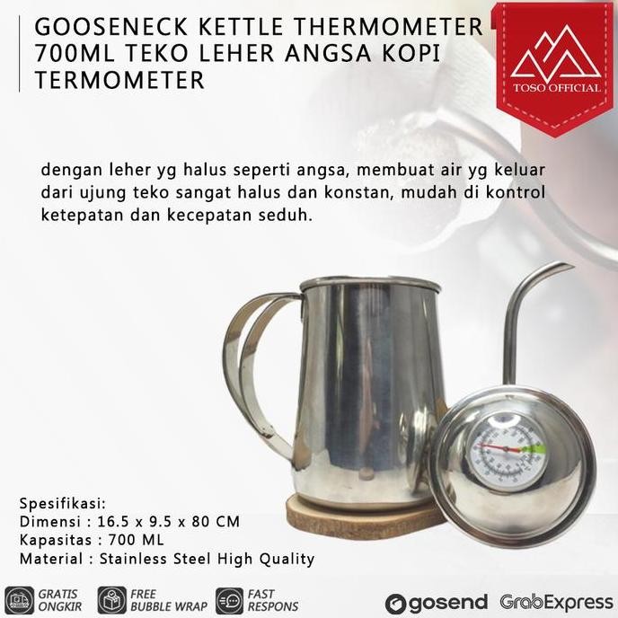 Gooseneck Kettle Thermometer 700Ml Teko Leher Angsa Kopi Termometer
