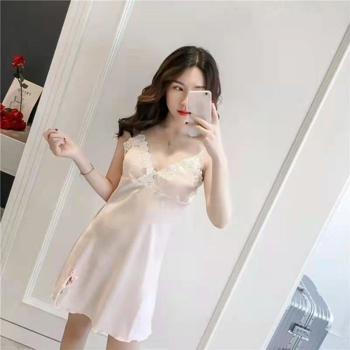 

【Yunrouju】【COD】Gaun tidur suspender musim panas menggoda gaya baru bantalan dada piyama seksi renda tipis renda sutra susu rok pendek pakaian rumah