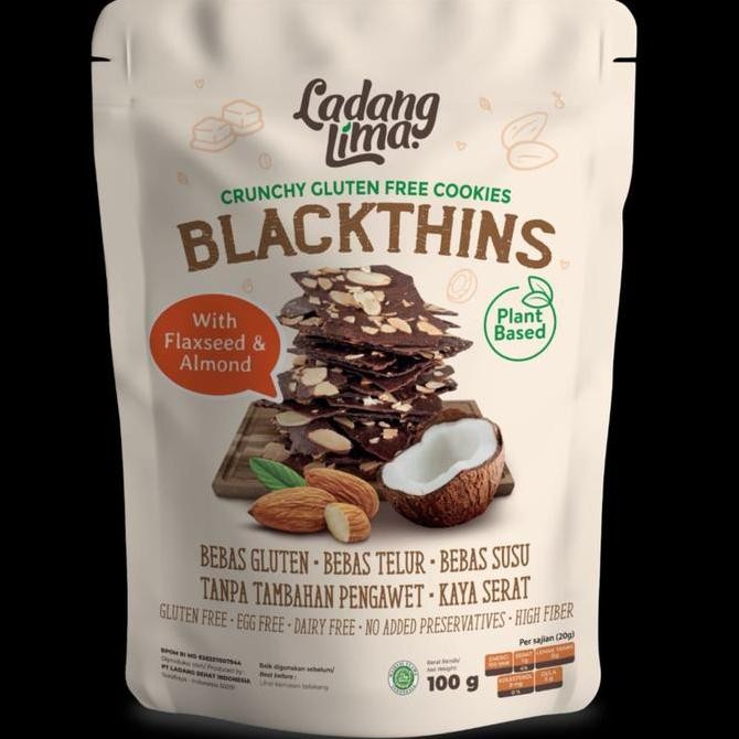 

Blackthins Cookies Ladang Lima 100gr - Almond Kacang Coklat Gluten Free Stok Terbatas