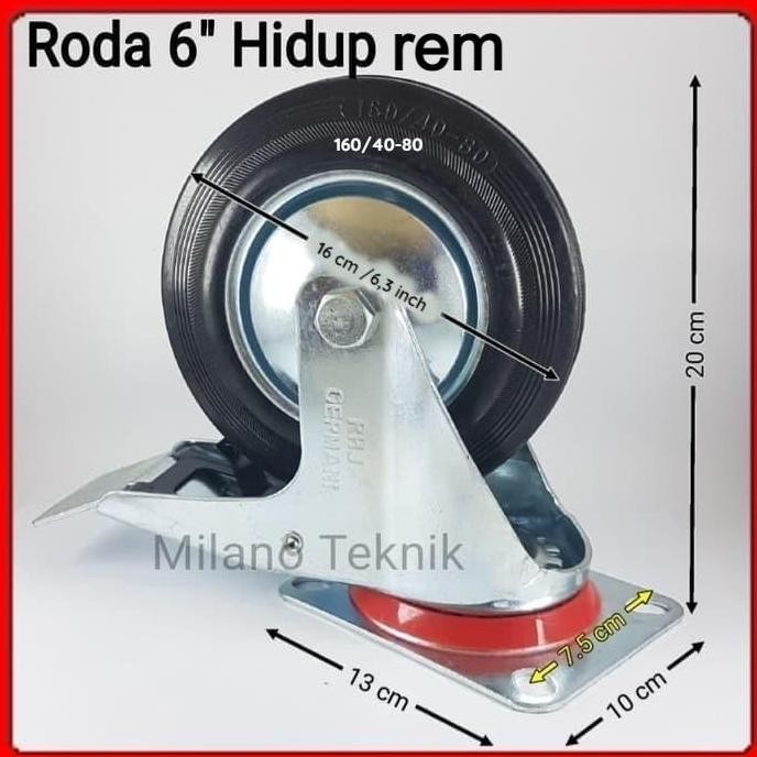RODA TROLI 6 INCH (TETAP/HIDUP/REM) TROLI ETALASE GEROBAK ORIGINAL DAN TERPERCAYA