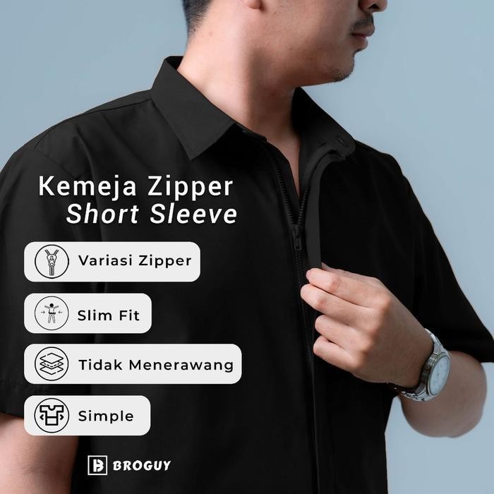 Ls Broguy Kemeja Zipper Pria Lengan Pendek Siimfit