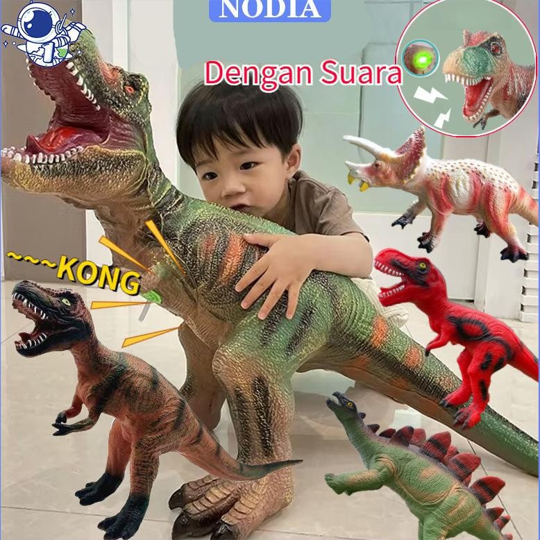 [Kecil Nodia Toys Crazy Jurassic Mainan Dinosaurus Besar Karet Lunak / Tyrannosaurus Triceratops Ste