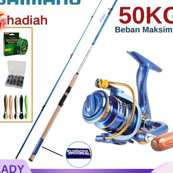 Shimano Set Pancing Lengkap Joran 2 Bagian Portable Dengan Reel Beutar Cocok Untuk Pancing Laut Alat