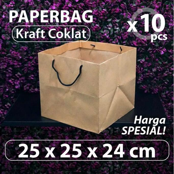 

Paket 10 pcs - Paper Bag 25 x 25 x 24 cm - Kraft Coklat - Tali Hitam