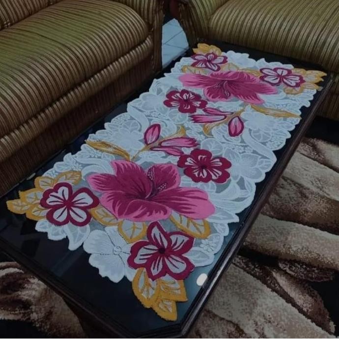 Taplak Meja Ruang Tamu / Taplak Meja Minimalis Motif Bunga Besar / Taplak Meja Tamu Modern Taplak Me