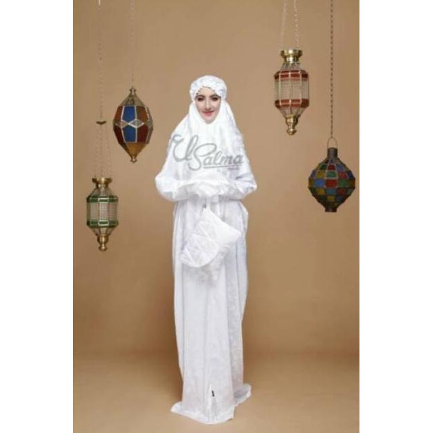 MUKENA PREMIUM EMBOSS TERUSAN SILK PUTIH