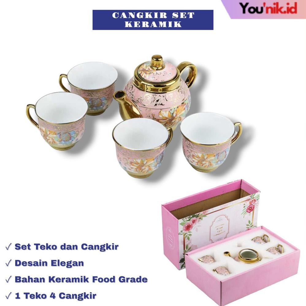 Younik - Hampers Kado Cangkir Teko Keramik Set 4 in 1
