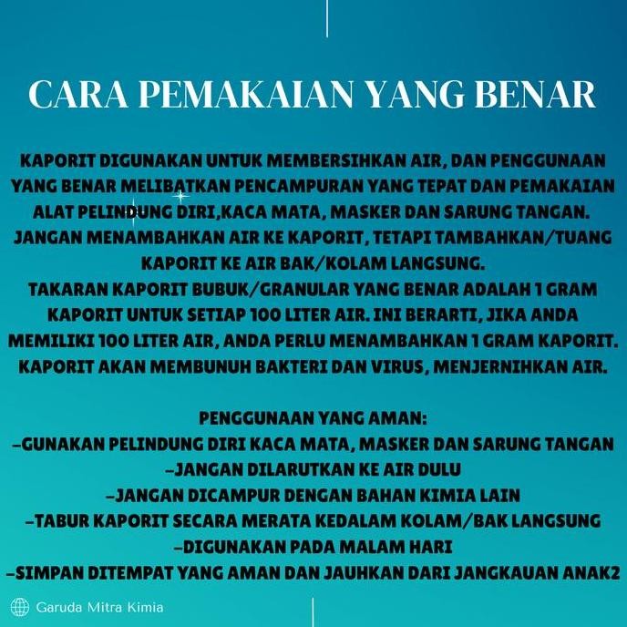 KAPORIT BUBUK 65% 1 KG / CALCIUM HYPOCHLORITE POWDER 60% 1 KG