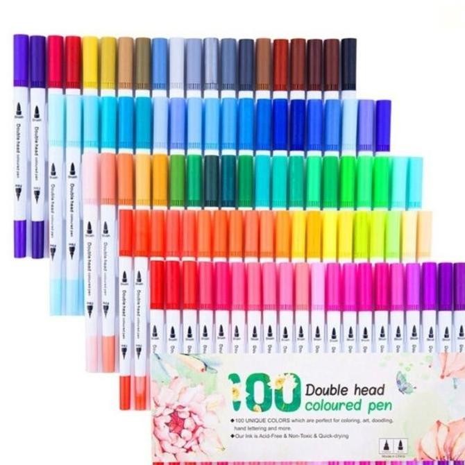 

HOT SALE! 100 Warna Dual Tip Brush Marker Pen Magicfly Watercolour Lukis Sketsa