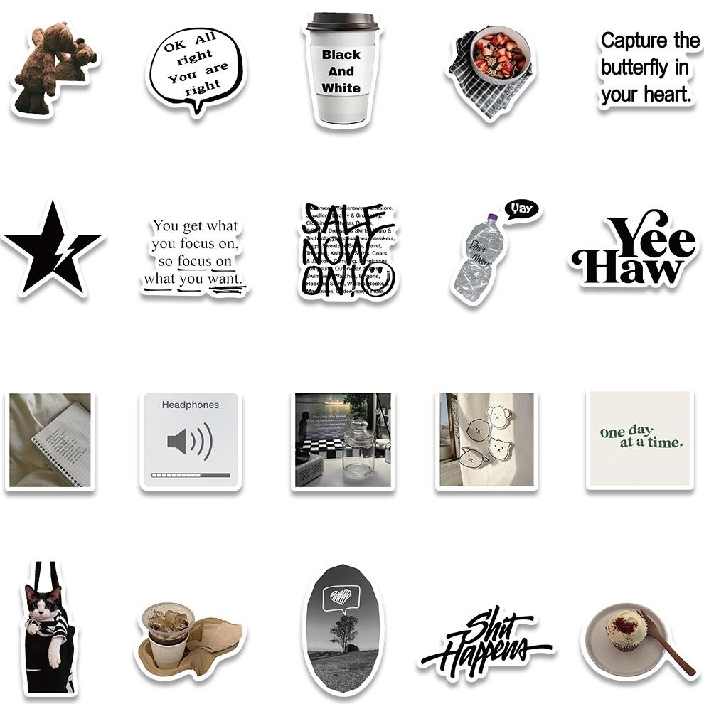 

NG [60PCS]Stiker Aesthetic Pack INS Gaya Hitam Dan Putih Sederhana Decal Vinyl Anti Air-Sticker Aesthetic Buku Gitar Casing HP Laptop Helm Skateboard Viral Kekinian Terbaru 2025 PZ-24