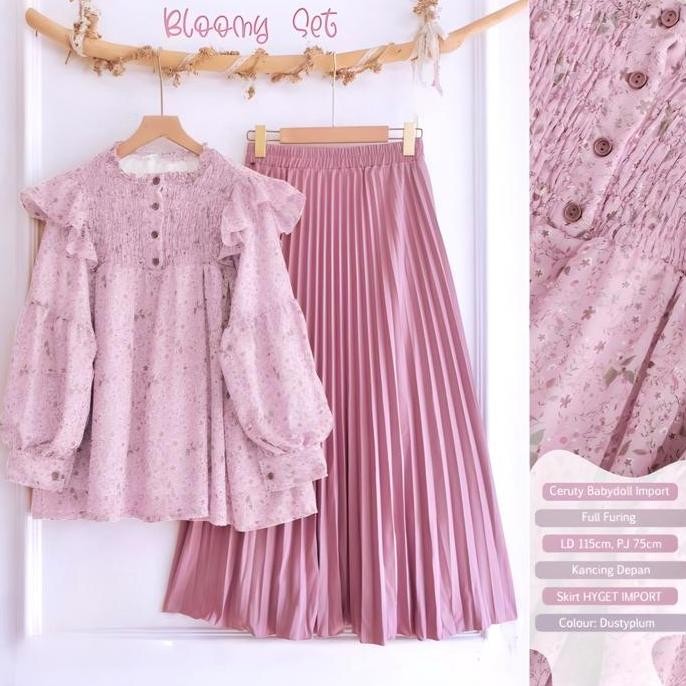 Mufash - Bloomy Set / Setelan Wanita Dewasa Ld 110 (Atasan Blouse Ceruty Dan Rok Plisket) By Fashion
