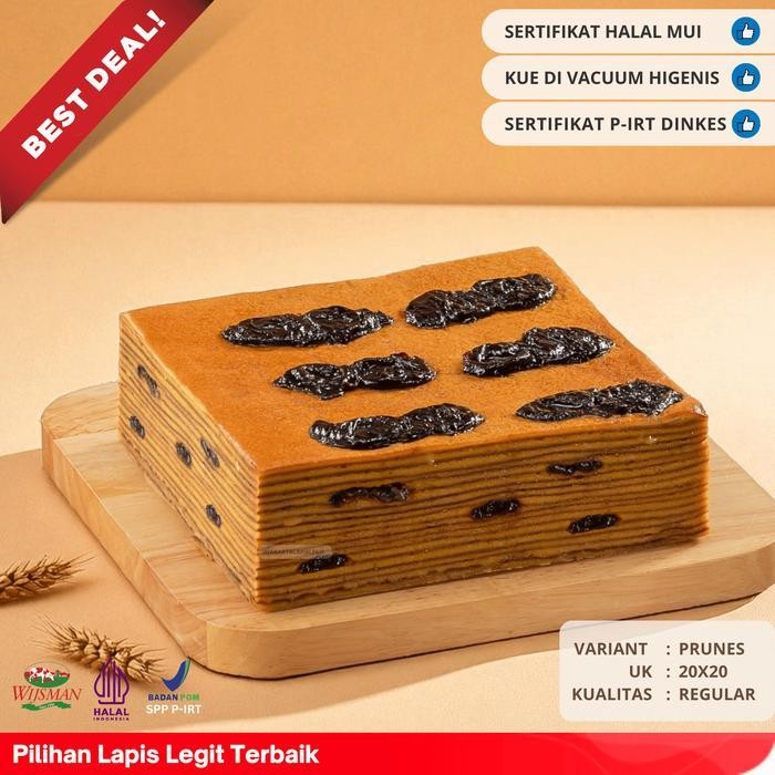 

IX (KUALITAS REGULER) KUE LAPIS LEGIT 20x20 PRUNES WISMAN 100% HALAL PLUM Cake Food