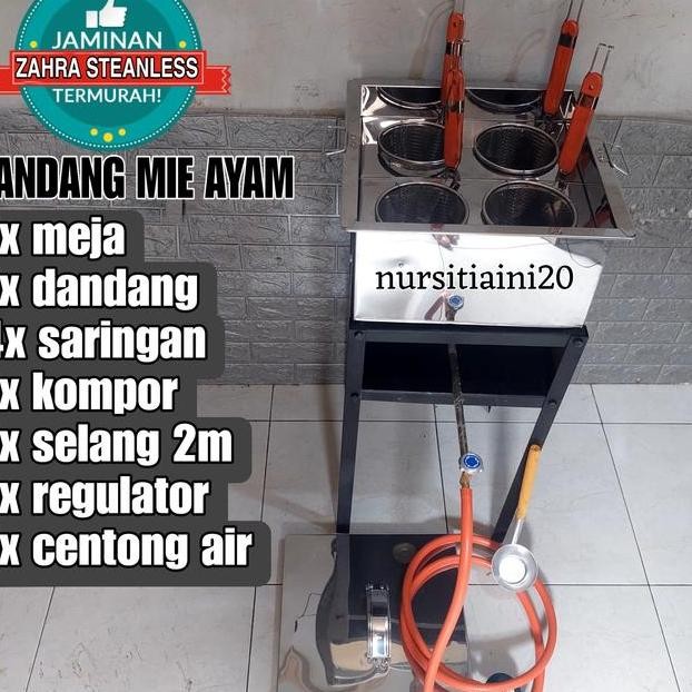Dandang Mie Ayam Kotak 4 Lubang Set Meja Panci Mie Ayam Tong Mie