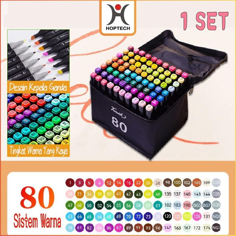 

Hoptech - Spidol Warna-Warni Sketch Marker 2 Tip Touch 48/60/80 Warna 1 Set untuk Gambar & Sketch