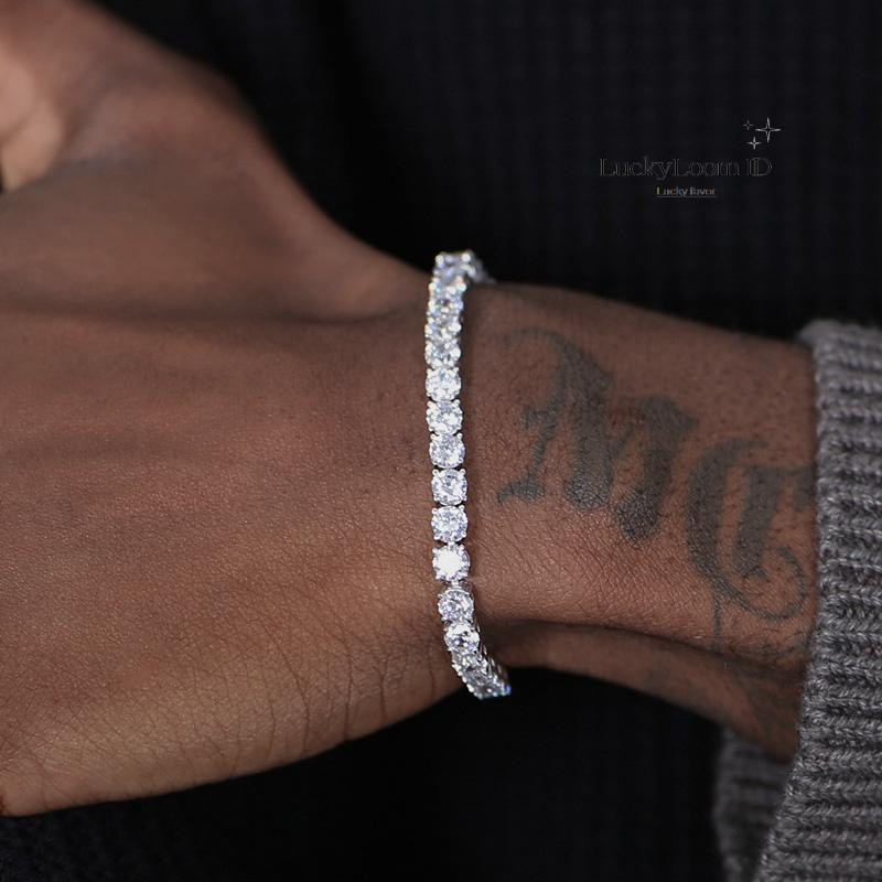 Men's Trendy Silver Tennis Chain Bracelet tennis Non-fading Full Diamond Bracelet
