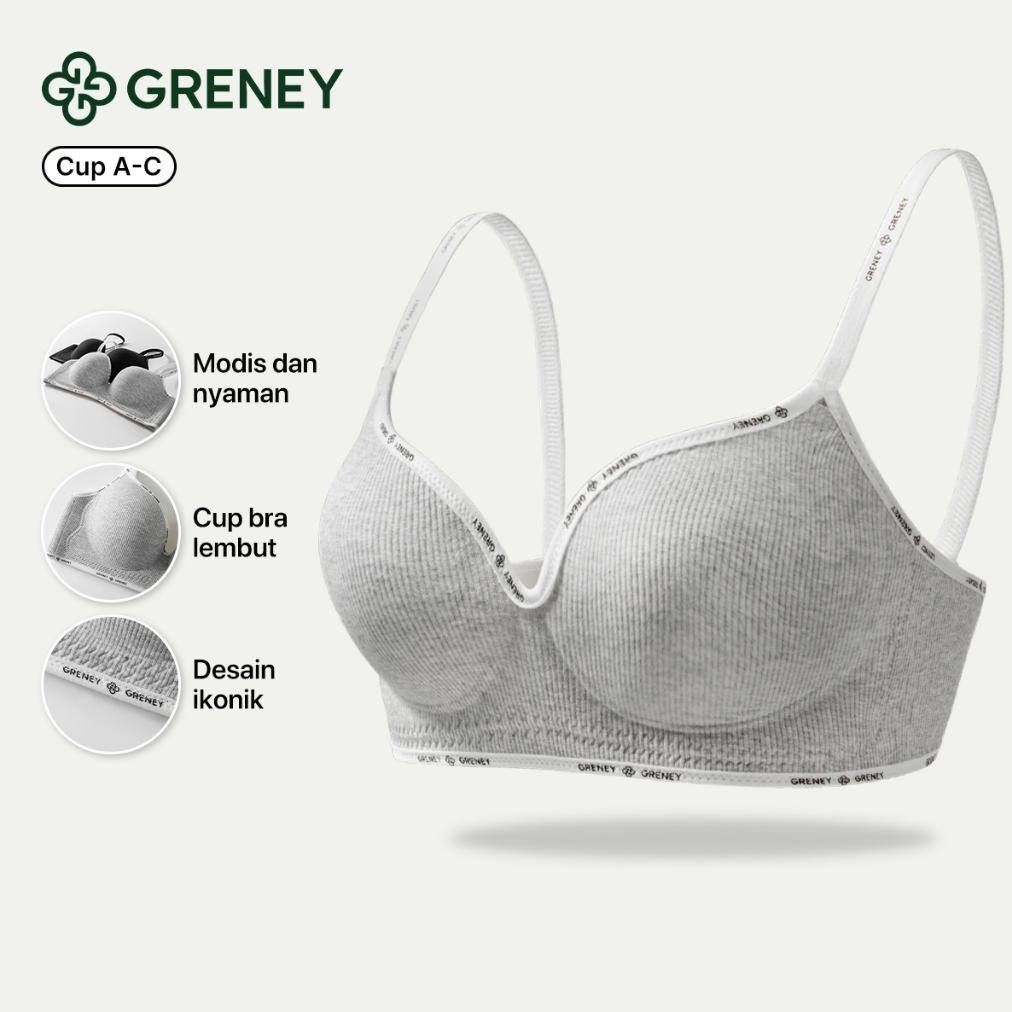 (NEW) Greney - Bra Push Up Tali Huruf Material beludru halus Tekstur garis-garis elegan Desain W-sha