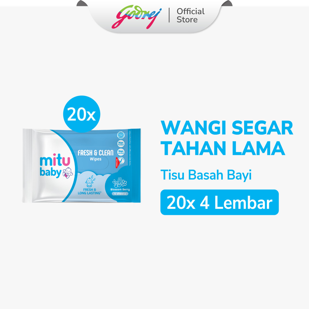 Mitu Baby Tissue Fresh & Clean Blue Blossom Berry - 4s x20 - Tisu Basah Bayi