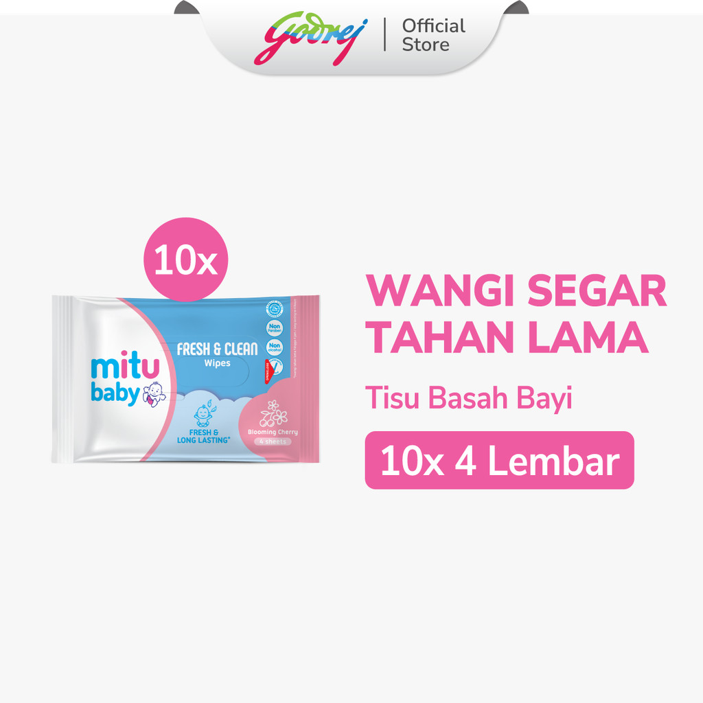 Mitu Baby Tissue Fresh & Clean Pink Blooming Cherry - 4s x10 - Tisu Basah Bayi