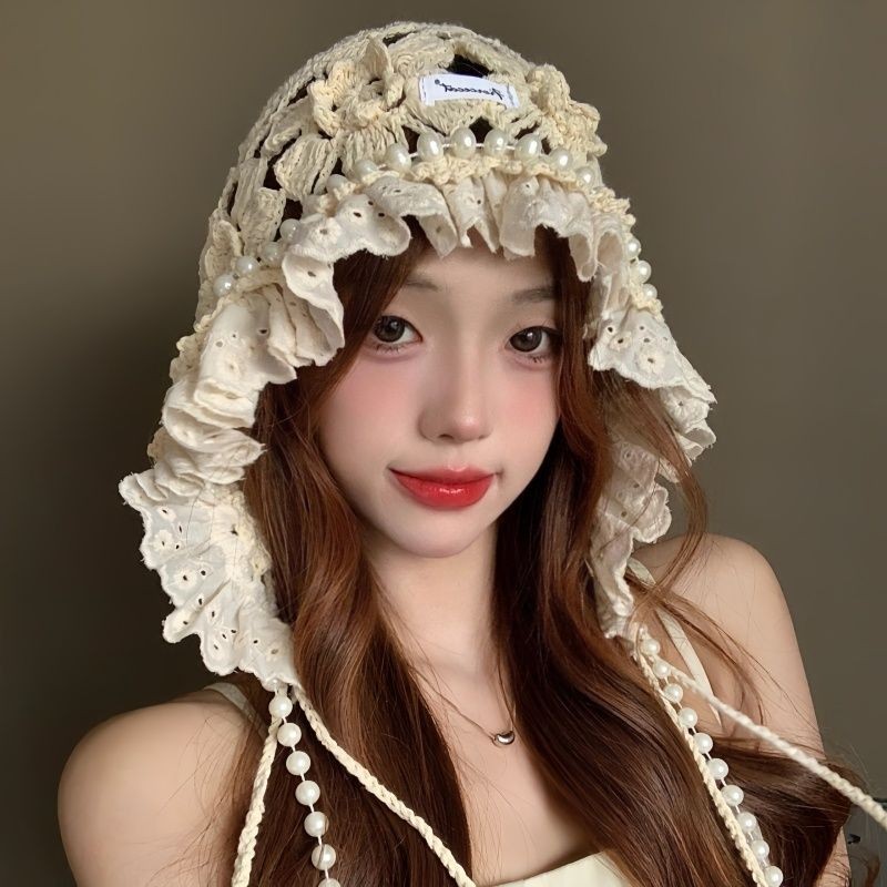 Topi Rajut Bunga Mutiara Baru Fashion Wanita Topi Rajut Buatan Tangan