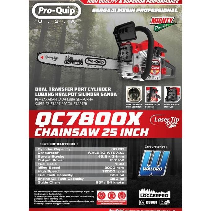 Qc7800X Mesin Chainsaw Gergaji Potong Kayu 25" Proquip Qc 7800 X Co