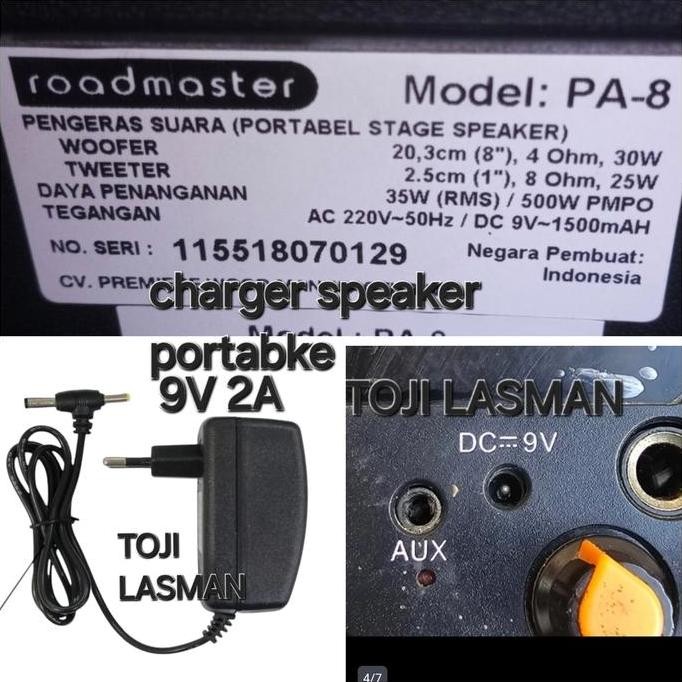 CHARGER 9V 2A  ROADSTAR SPEAKER PORTABLE  PORTABEL CASAN CHARGER COLOKAN ACCU AKI ADVANCE ADVAN CARG