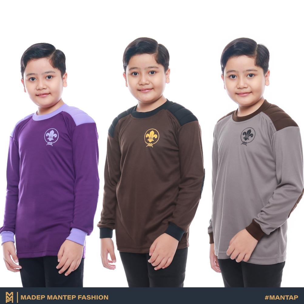 Special Kaos Pramuka Anak Lengan Panjang Kaos Kegiatan Pramuka Anak SD Kaos Pramuka Coklat Abu Abu U