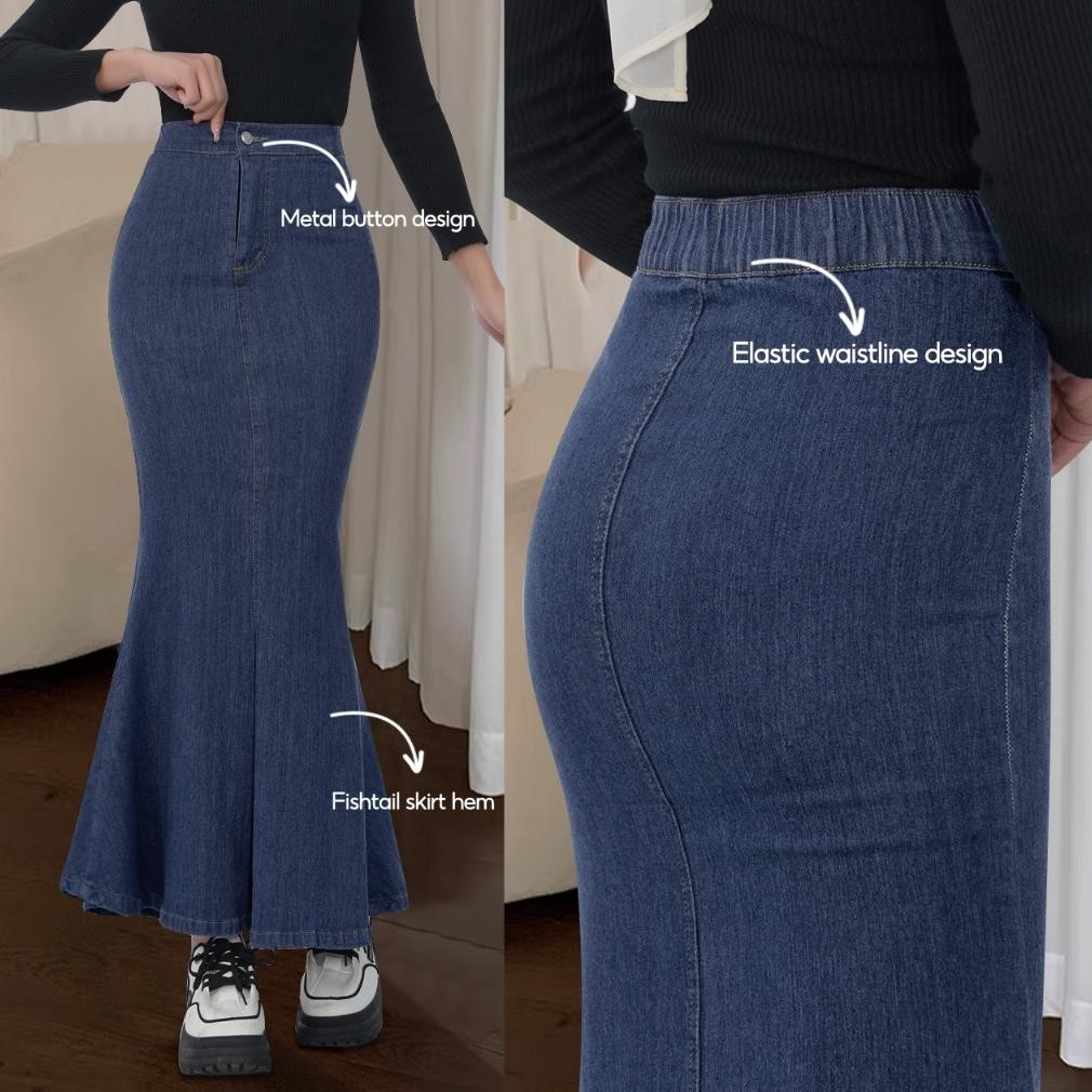 Terbaik Wrap Buttocks Rok Skirt Wanita Thin Sweet High Waisted Fishtail Denim Skirt
