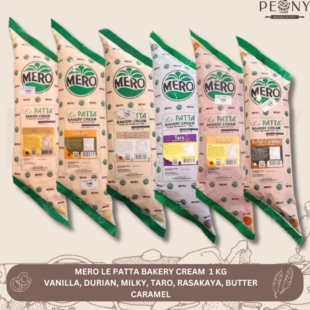 

MERO LE PATTA BAKERY CREAM VANILA CREAM, MILKY CREAM, TARO, RASA KAYA, DURIAN, BUTTER CARAMEL 1 KG