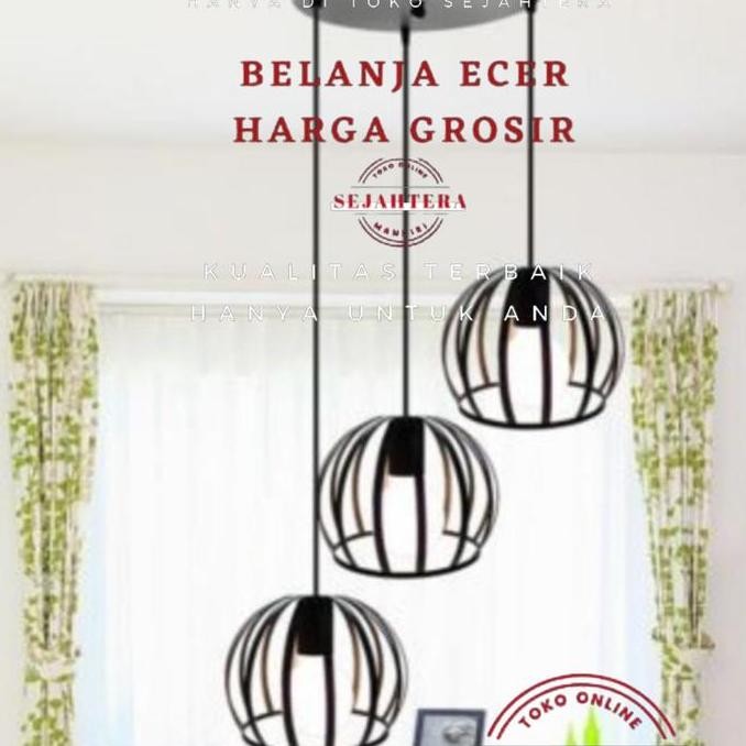 Lampu Hias Gantung Modern Cabang3 Bulat Bahan Besi Dekorasi Cafe New Stok