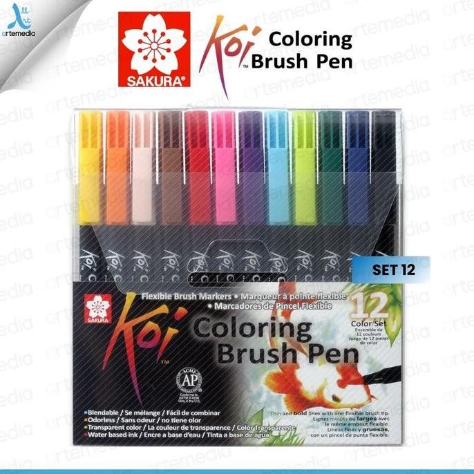 

HOT SALE! Brush Pen Sakura Koi Coloring Brush Pen Set 12 Pena Kuas Warna